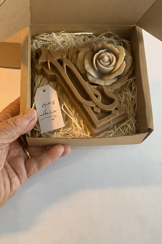شمع بابا با باکس و شمع گل رز مخصوص روز پدر